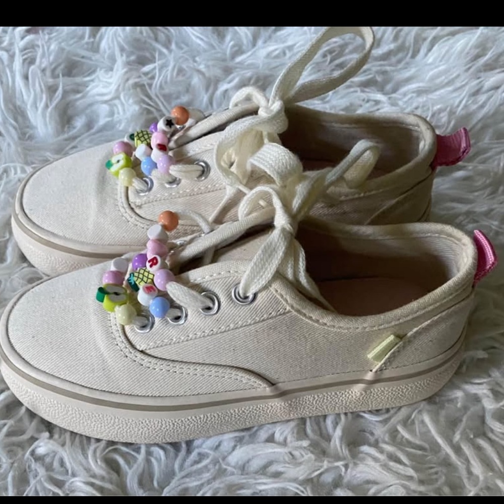 Kids Cream Canvas Shoes with Beads